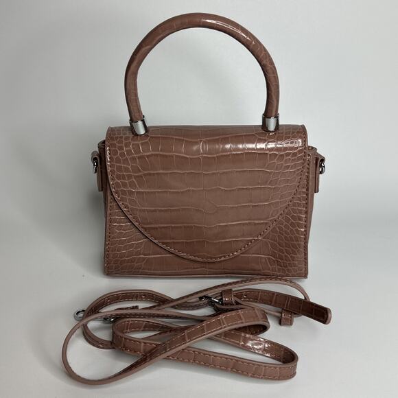 Antik Kraft Handbags - Antik Kraft Croc Embossed Top Handle Mini Crossbody Bag Vegan Leather Tan EUC